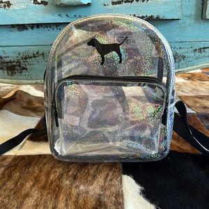 Victoria’s Secret Pink Clear See Threw Holographic Sparkle Mini Backpack